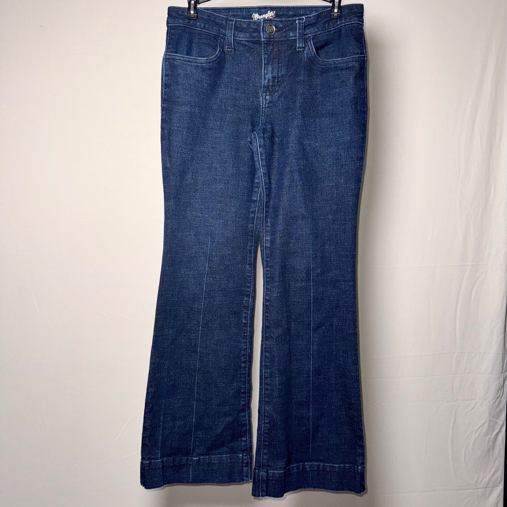 Wrangler Womens Dark Wash Retro Mae Wide Leg Trouser Jeans 09MWWBE Size 7x32